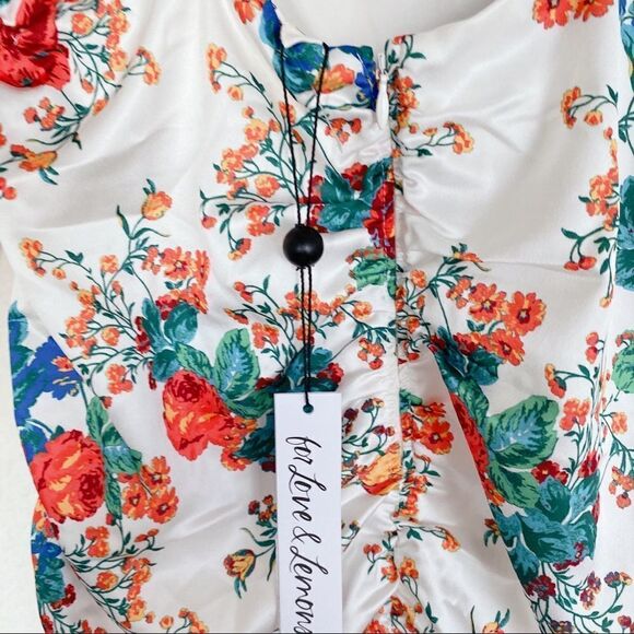 For Love & Lemons Womens Brandi Floral Ruched Mini Dress White Multi Size Medium - Picture 11 of 13